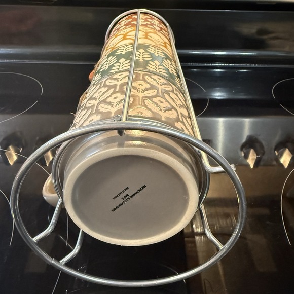 NIB Abode Housewares Blue & Beige Stackable Mug Set with Metal Stand - Picture 4 of 5